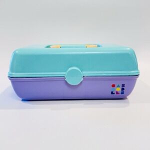 Vintage Caboodles Makeup‎ Case Flip Out Trays w Mirror 90s Purple Teal